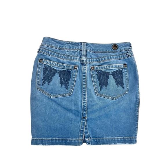 Free People Angel Wing Blue Denim Mini Skirt Size 26 - Picture 9 of 9